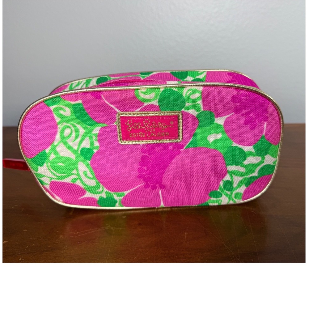 Lilly Pulitzer for Estee Lauder‎ Cosmetic Make up Bag Pink Green Floral Zipper